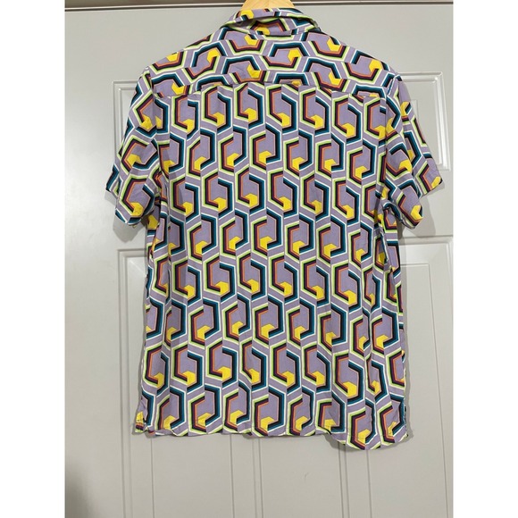 Denim & Flower Shirt Mens Large Purple Geometric Abstract Viscose Excellent L - Picture 5 of 6